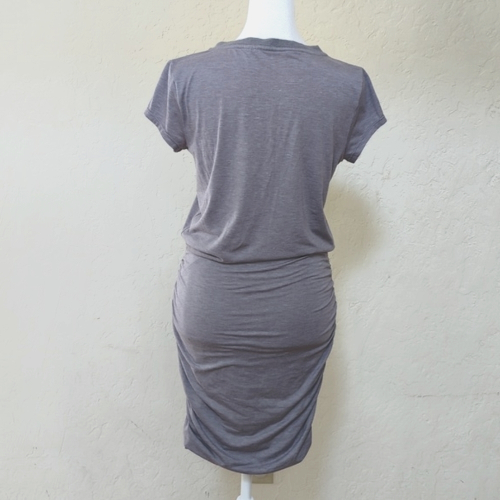 Athleta Tee V Neck Exercise Grey Heather Ruched Mini Dress Size XS - Picture 6 of 8